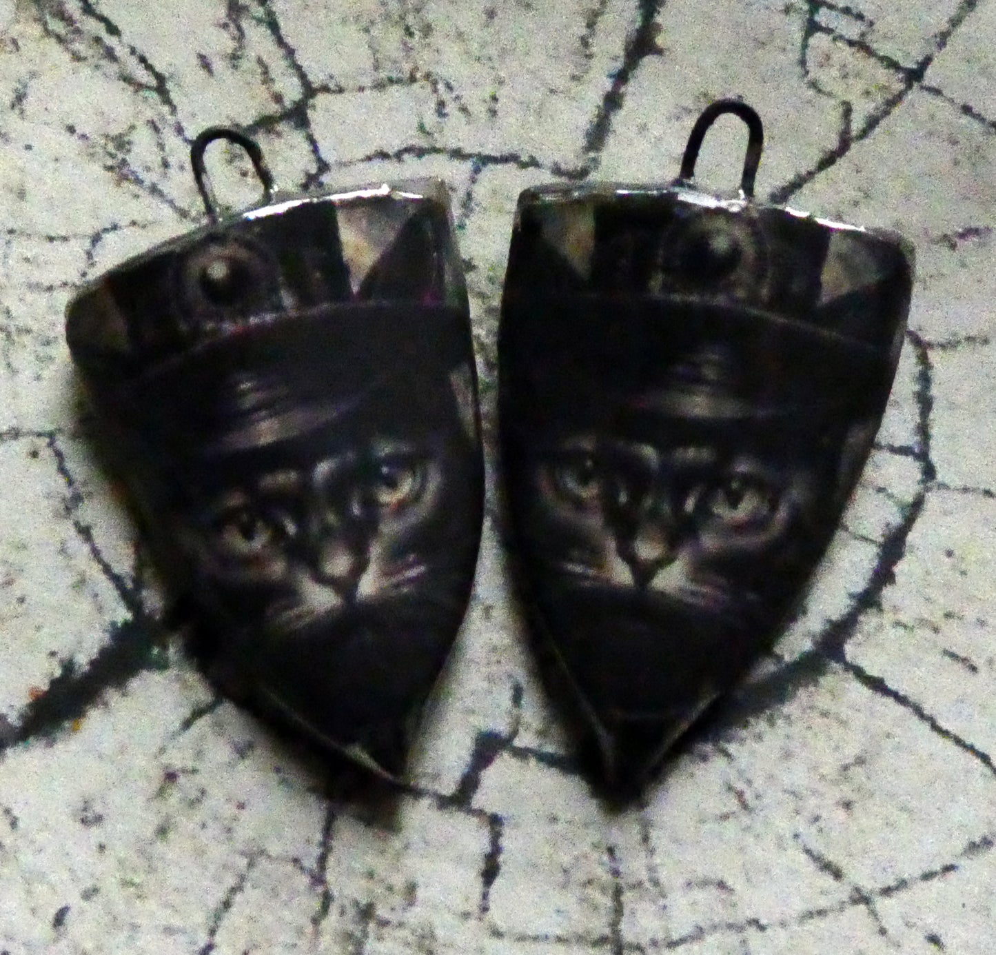 Ceramic Voodoo Cat Decal Shield Earring Charms