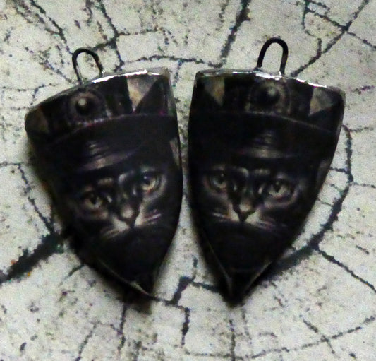 Ceramic Voodoo Cat Decal Shield Earring Charms
