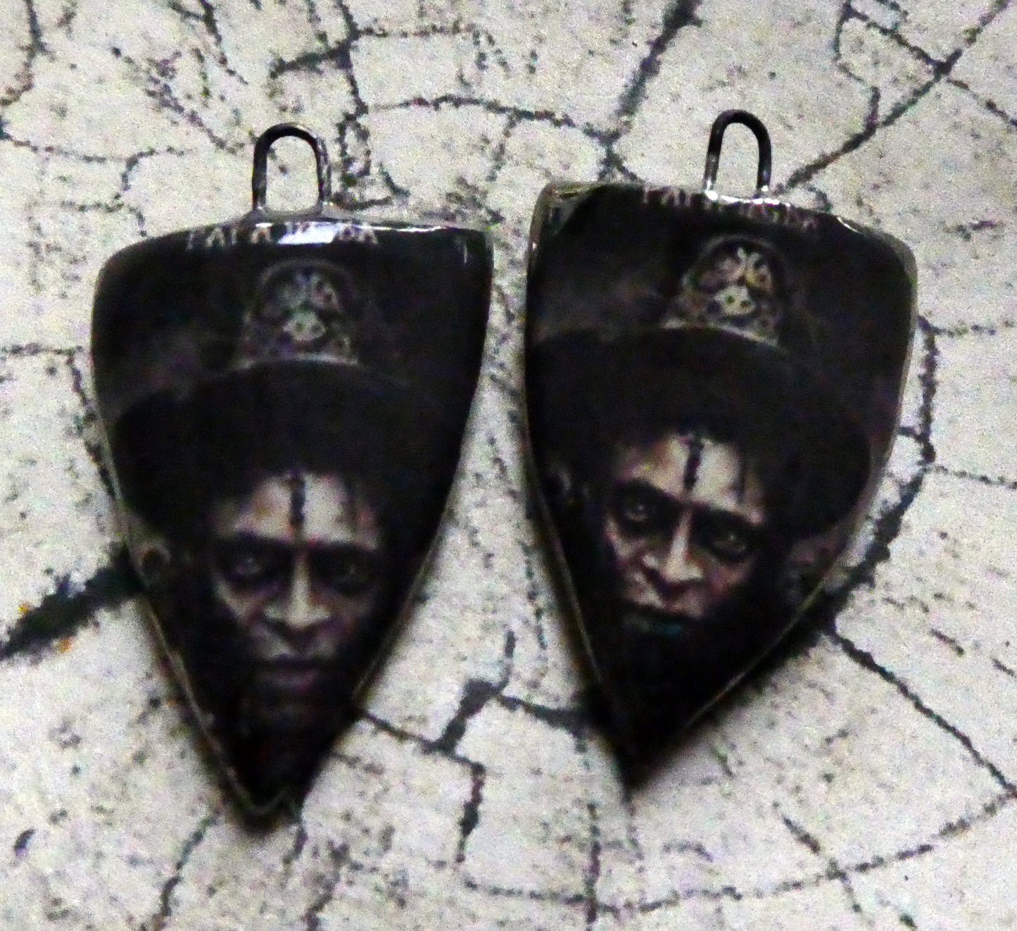 Ceramic Papa Legba Decal Shield Earring Charms #2
