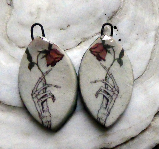 Ceramic Skeleton Hand and Rose Decal Earring Charms #1