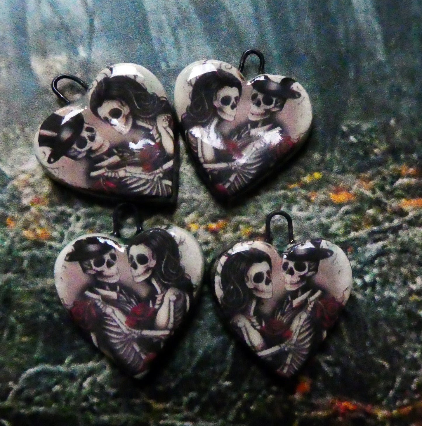 Ceramic Skeleton Couple Heart Decal Earring Charms #7