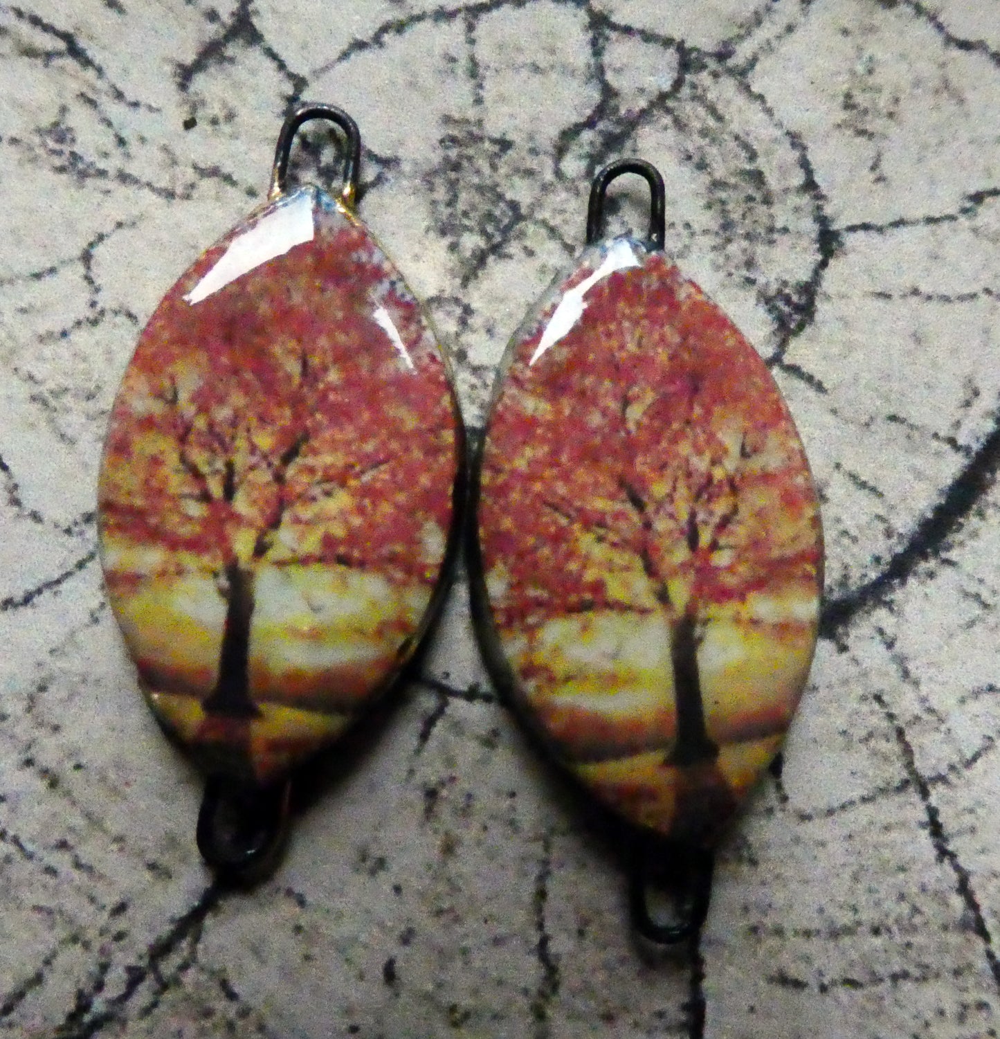 Ceramic Autumn Trees Decal Earring Connectors #1
