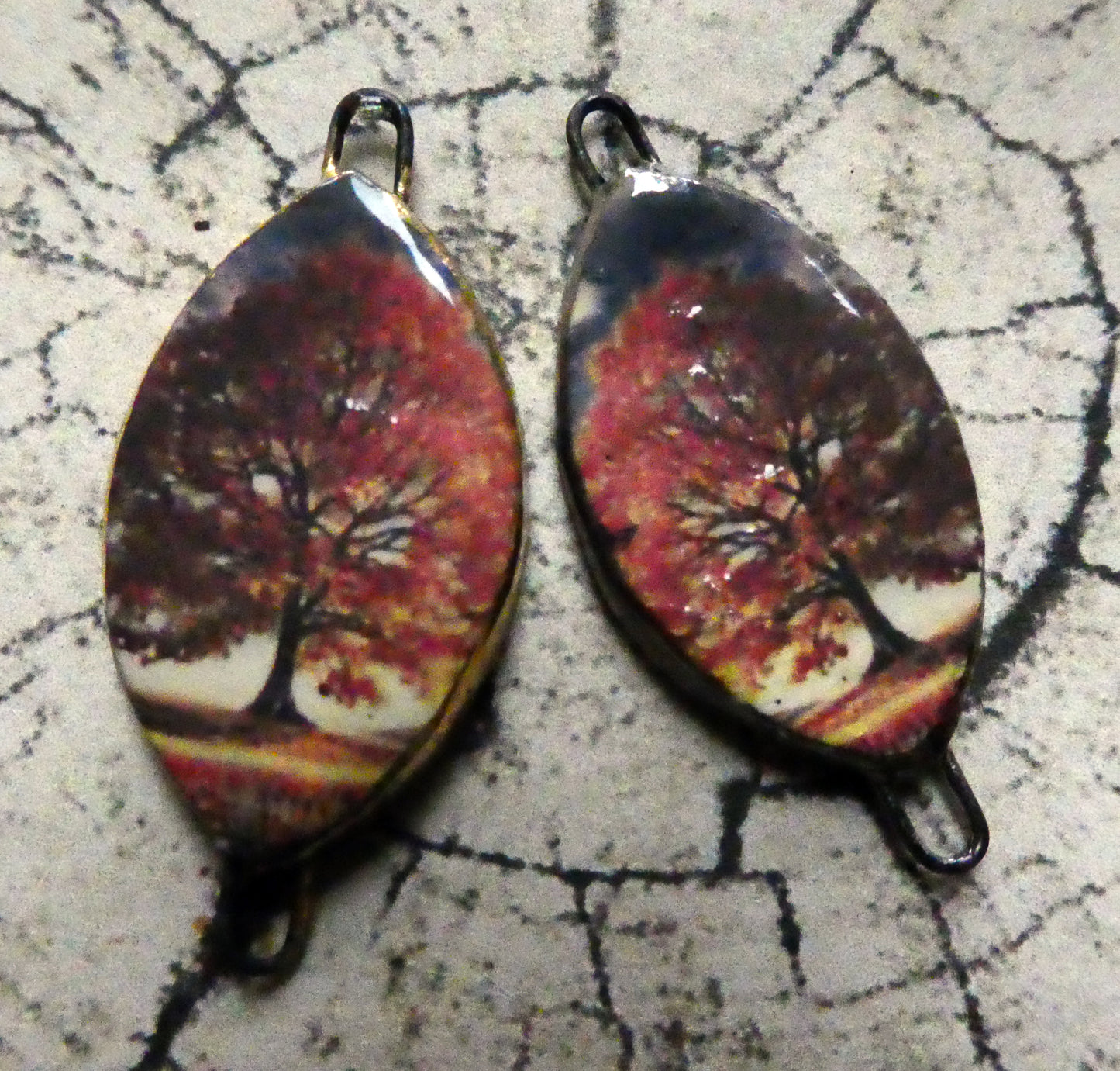Ceramic Autumn Trees Decal Earring Connectors #2
