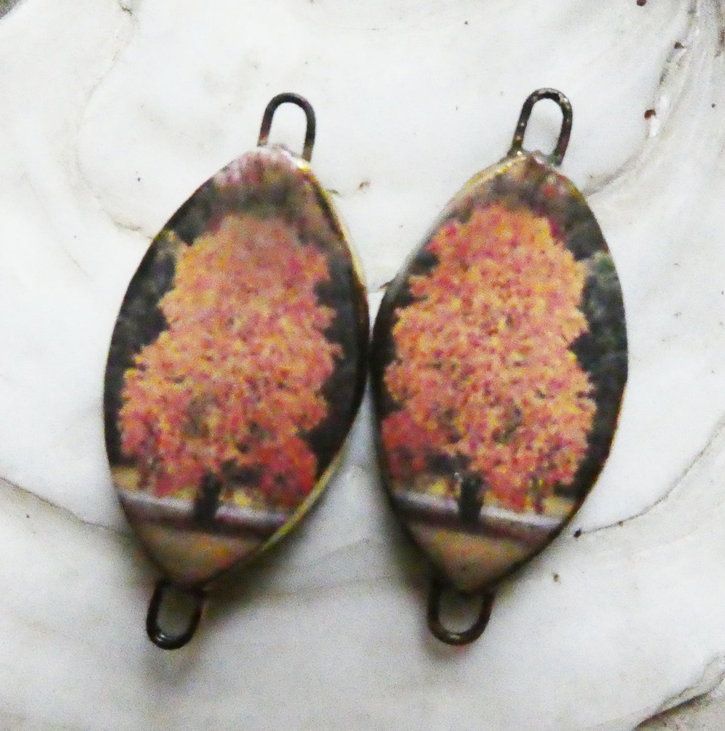 Ceramic Autumn Trees Decal Earring Connectors #6