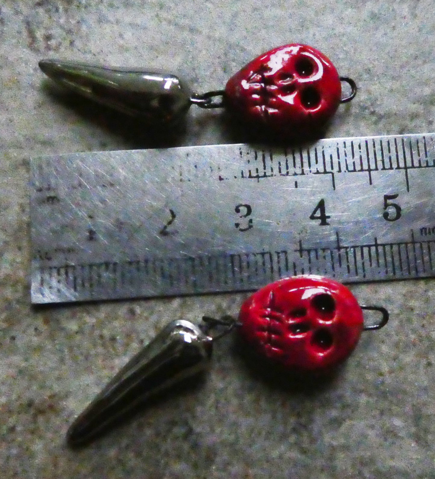 Ceramic Skull and Spike Dangles - Red