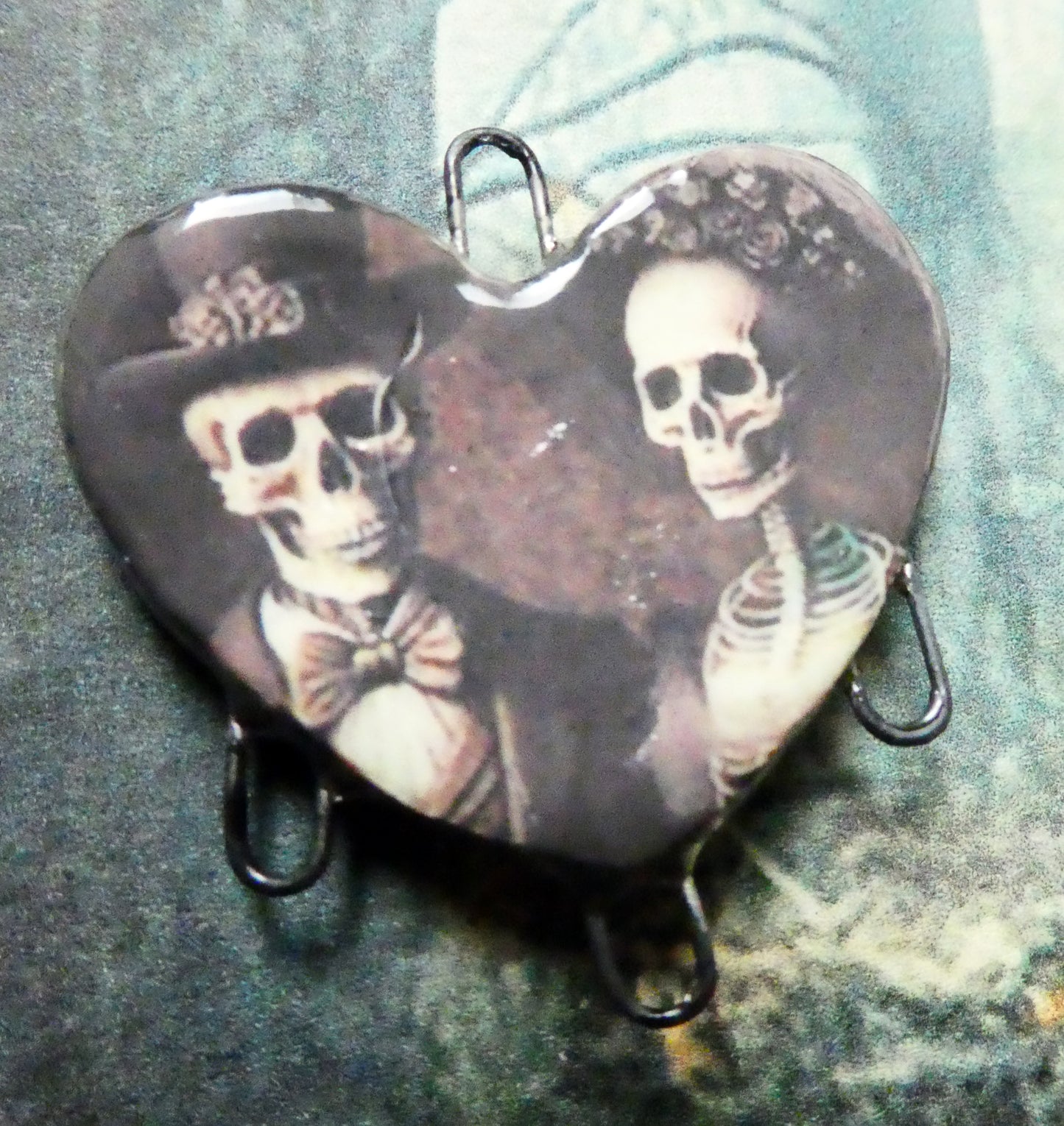 Ceramic Skeleton Couple Heart Decal Necklace Connector #2
