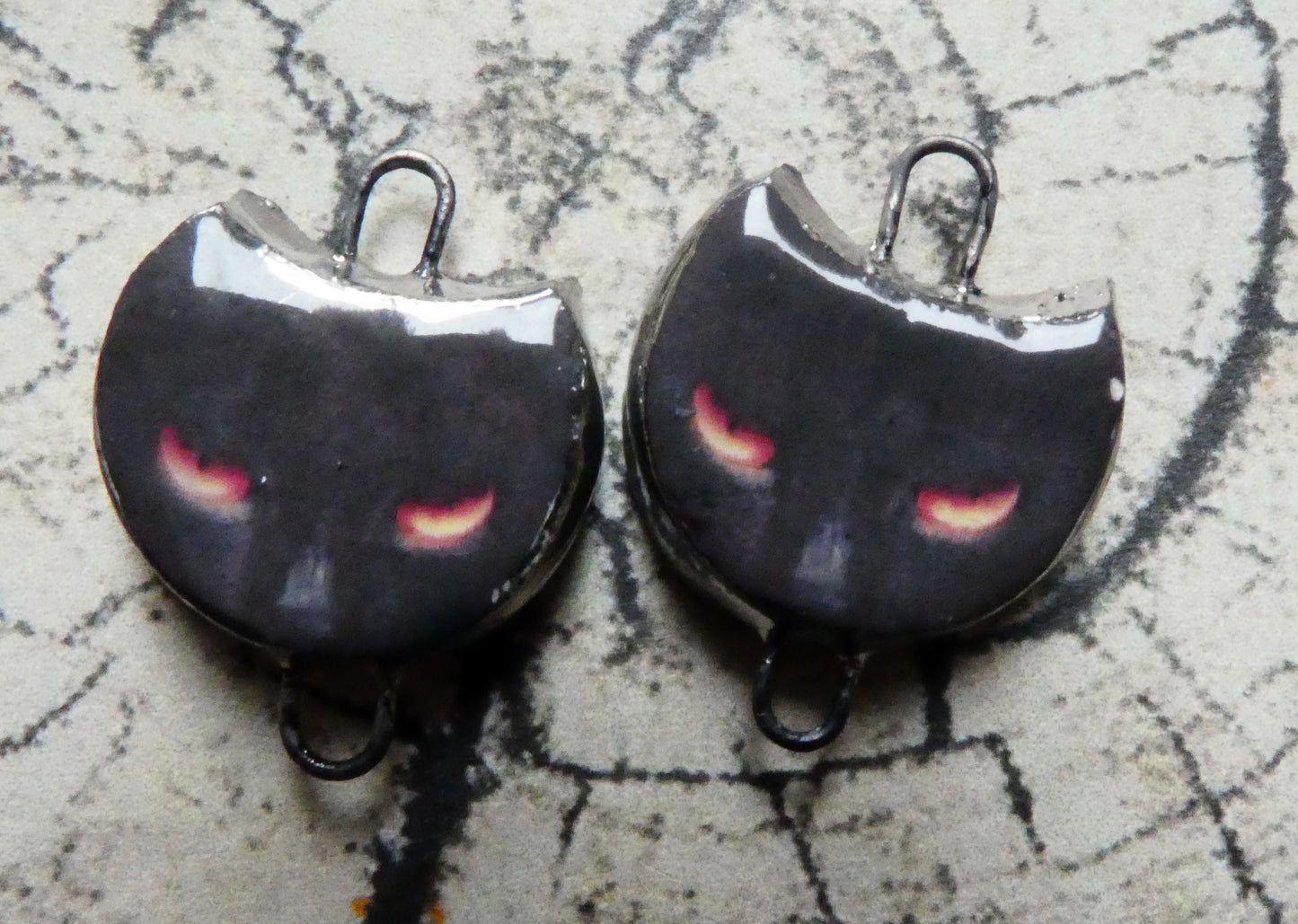 Ceramic Spooky Cat Decal Disc Earring Connectors #4