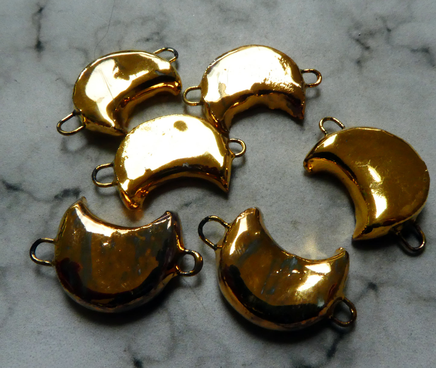 Ceramic Crescent Moon Earring Connectors -Gold Lustre
