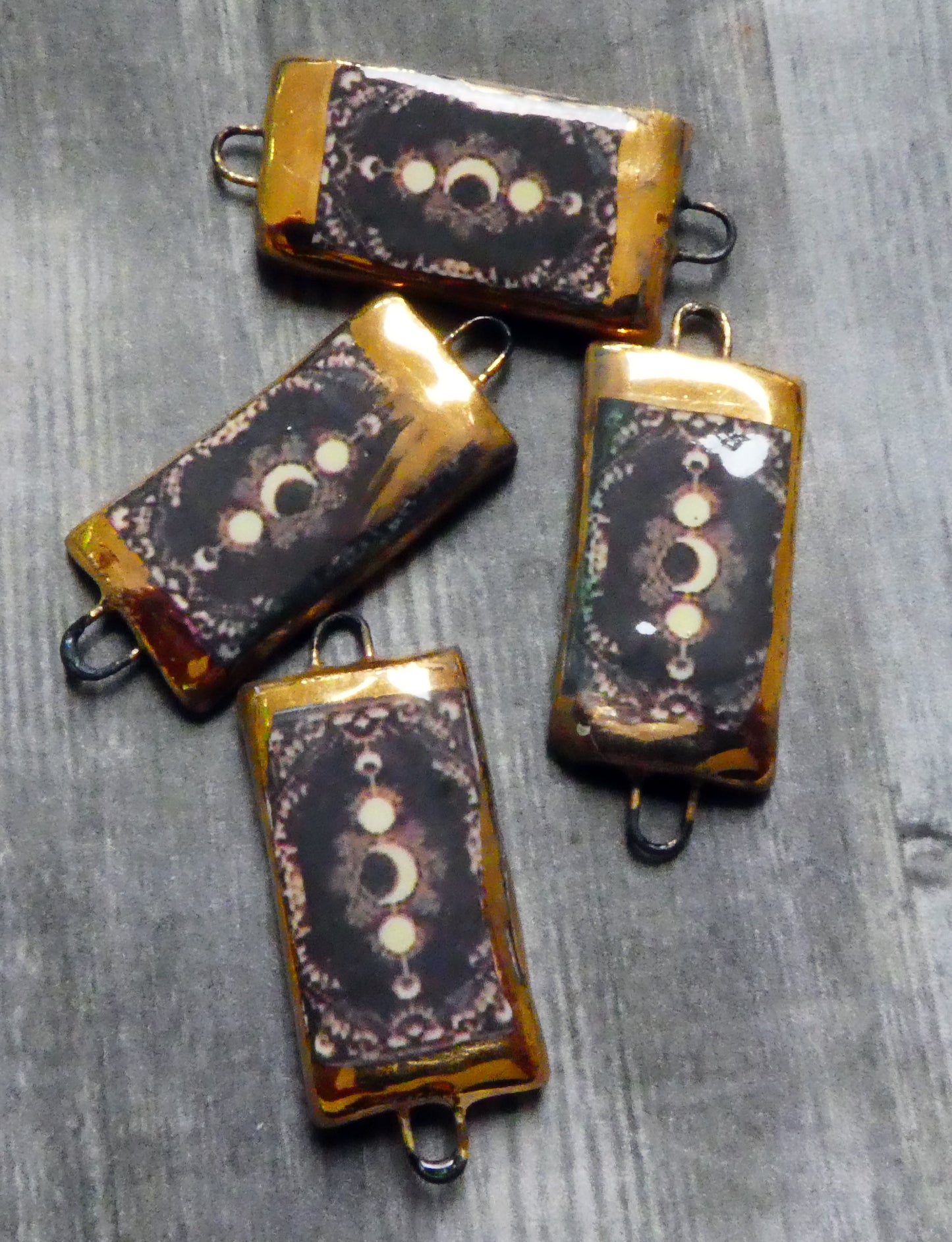 Ceramic Hex Symbol Decal Tablet Earring Connectors #3