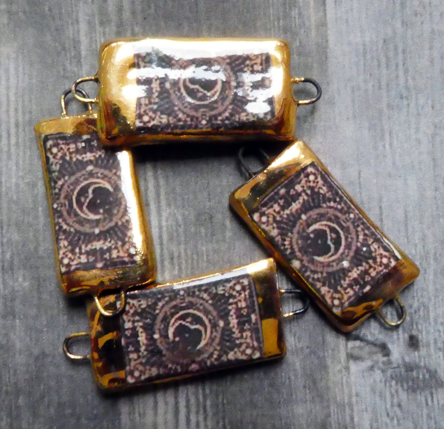 Ceramic Hex Symbol Decal Tablet Earring Connectors #5