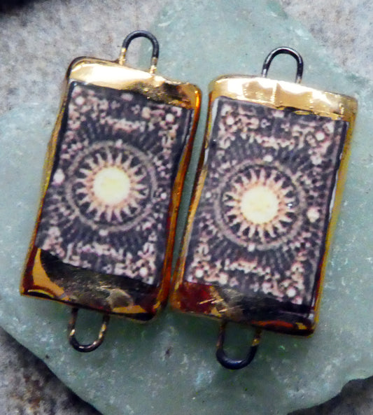 Ceramic Hex Symbol Decal Tablet Earring Connectors #6