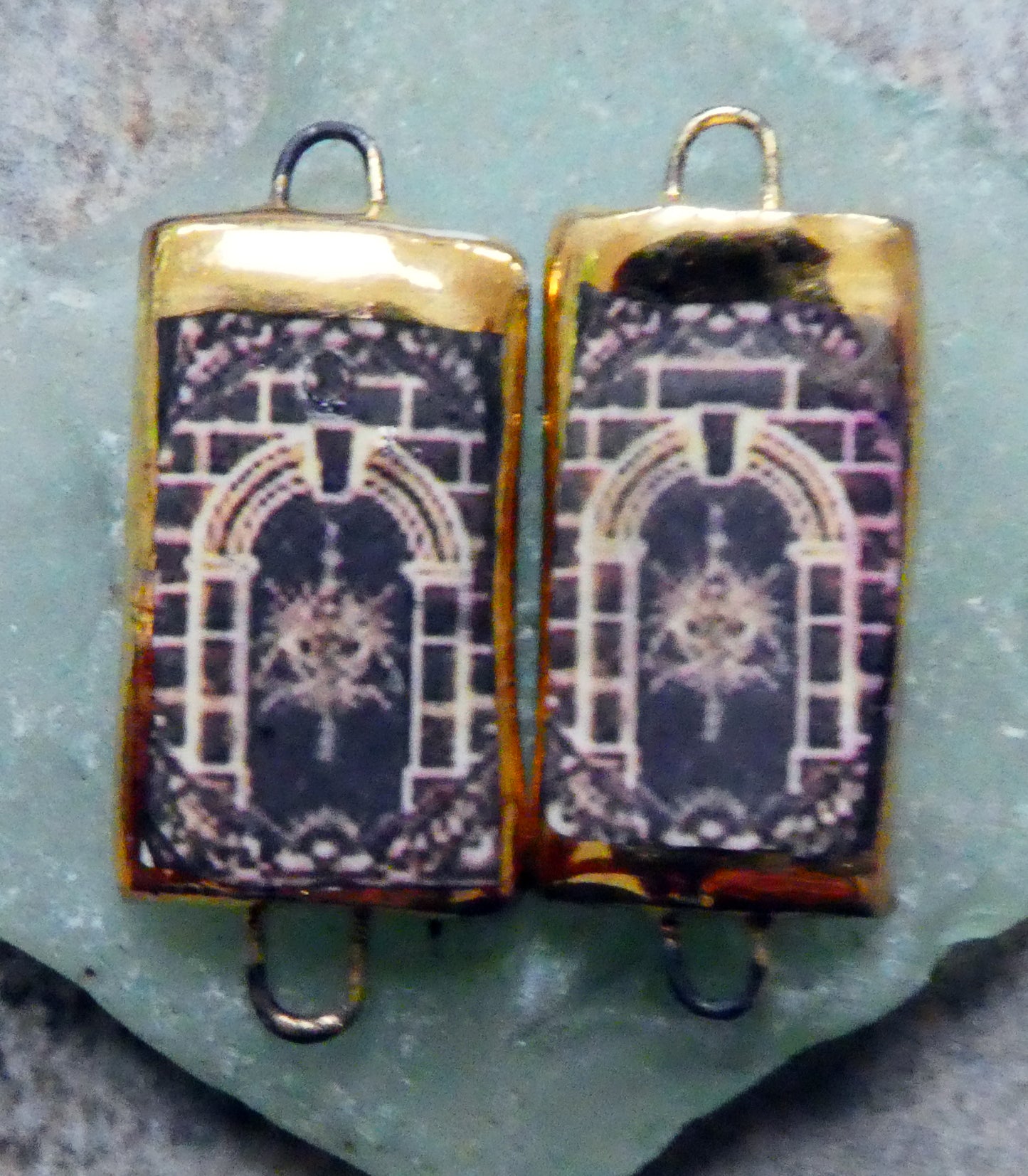 Ceramic Hex Symbol Decal Tablet Earring Connectors #7