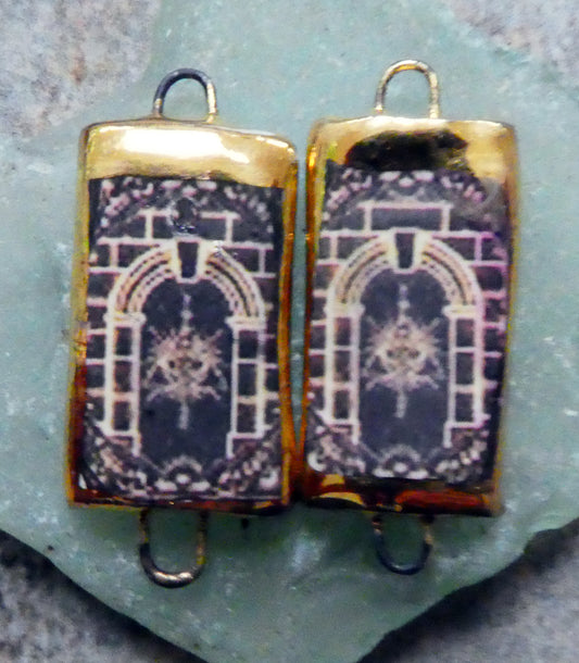 Ceramic Hex Symbol Decal Tablet Earring Connectors #7