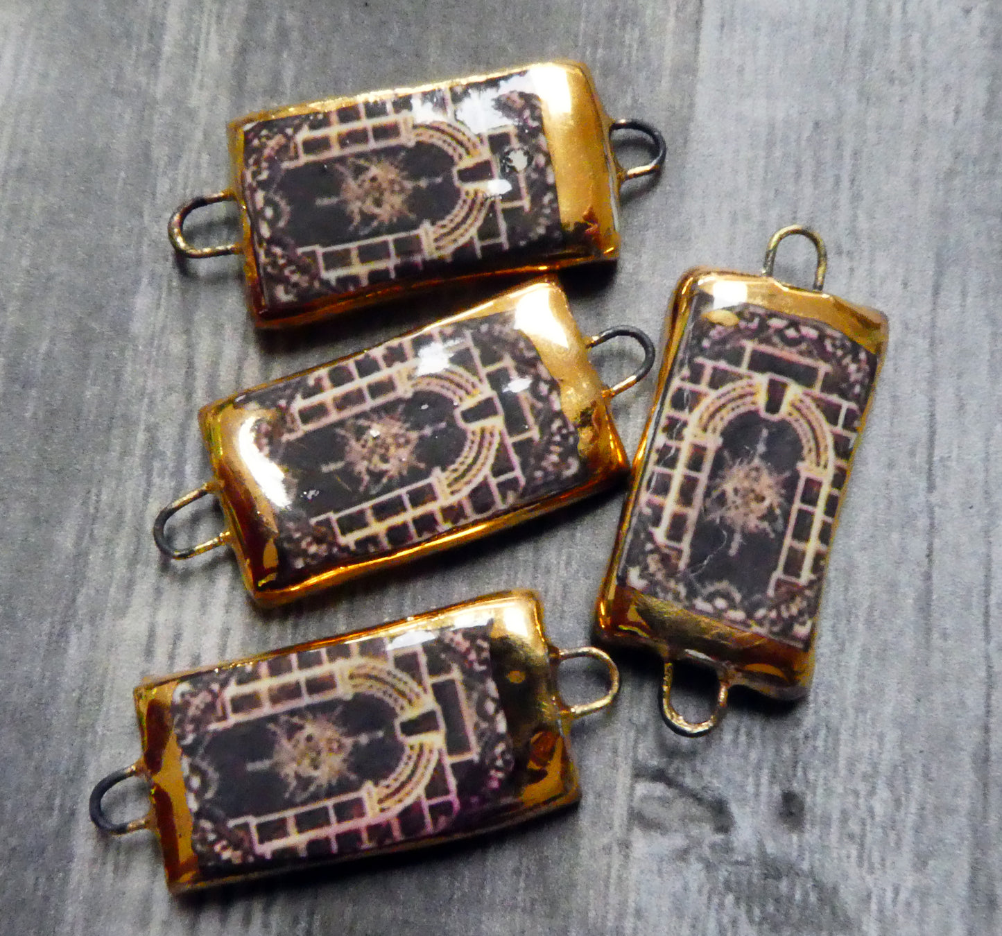 Ceramic Hex Symbol Decal Tablet Earring Connectors #7