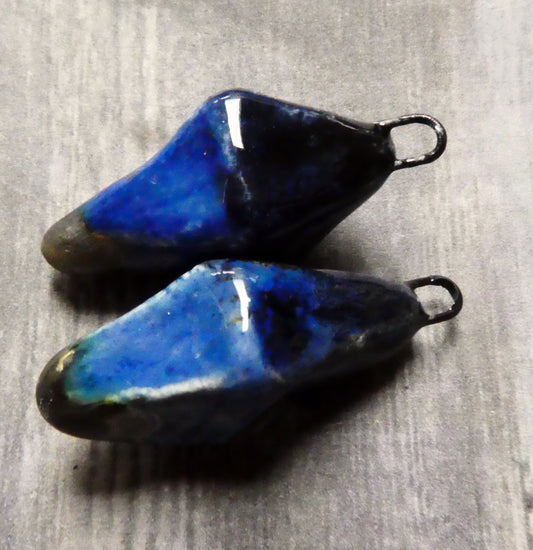 Ceramic Pointy Earring Charms - Black Cascade and Mirror Blue
