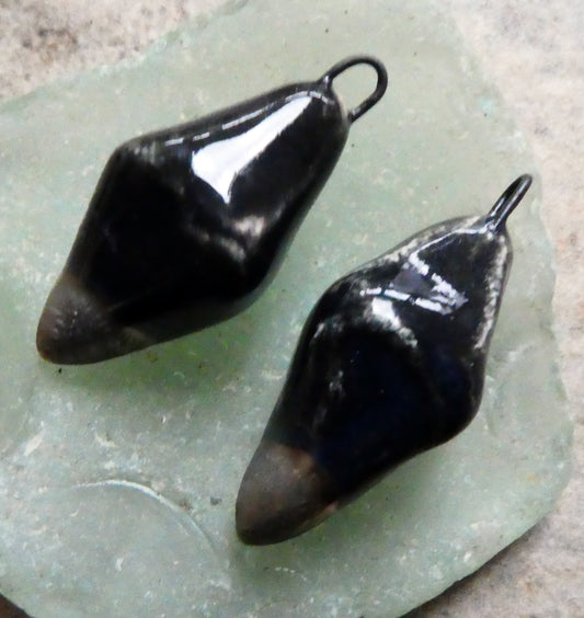 Ceramic Pointy Earring Charms - White Cascade and Black