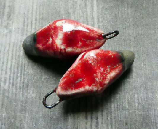 Ceramic Pointy Earring Charms - White Cascade and Red