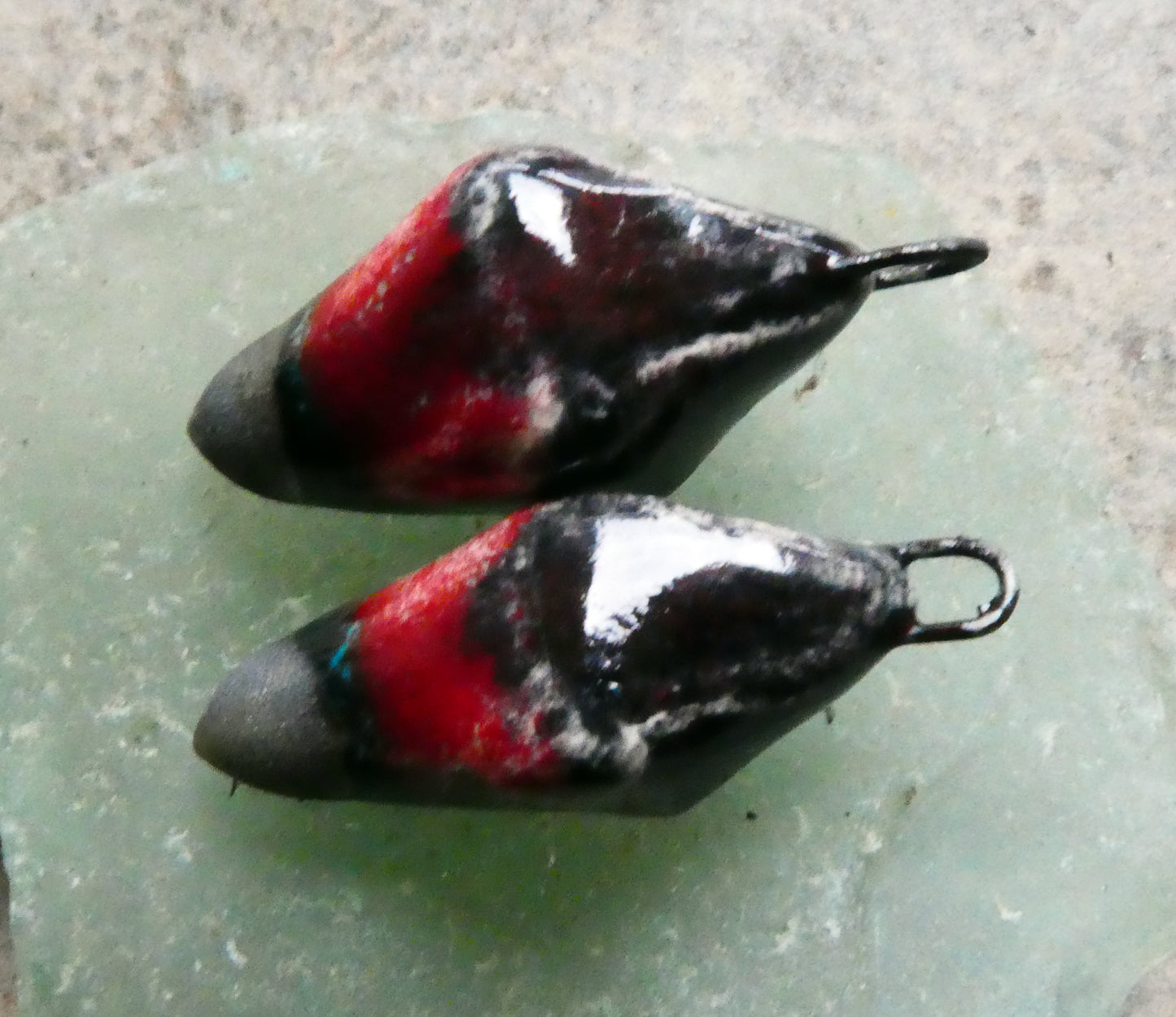 Ceramic Pointy Earring Charms - Black Cascade and Red