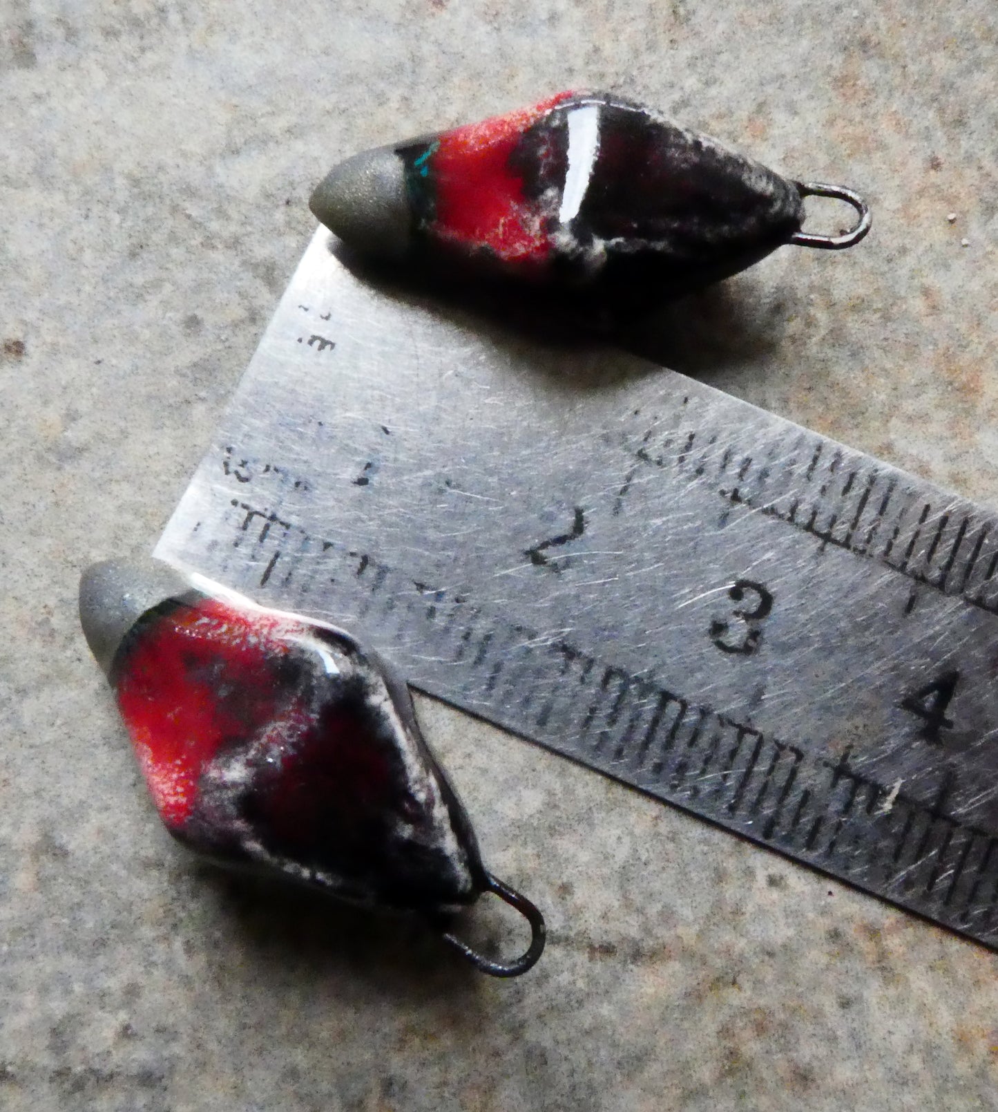 Ceramic Pointy Earring Charms - Black Cascade and Red