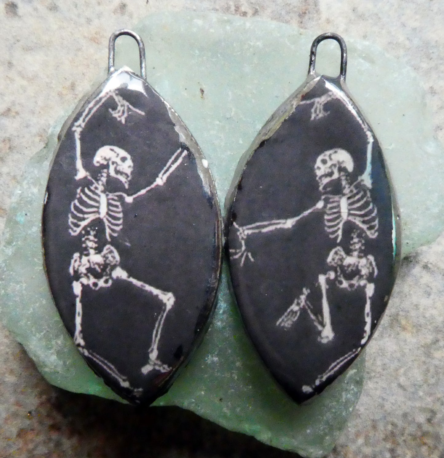Ceramic Dancing Skeleton Decal Earring Charms
