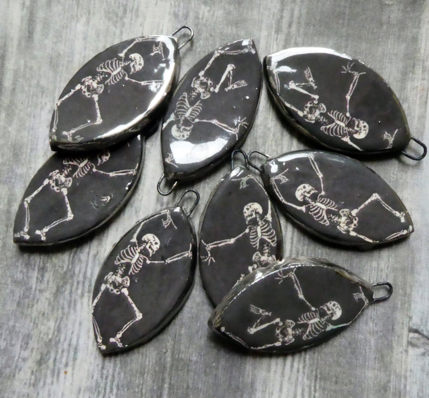 Ceramic Dancing Skeleton Decal Earring Charms