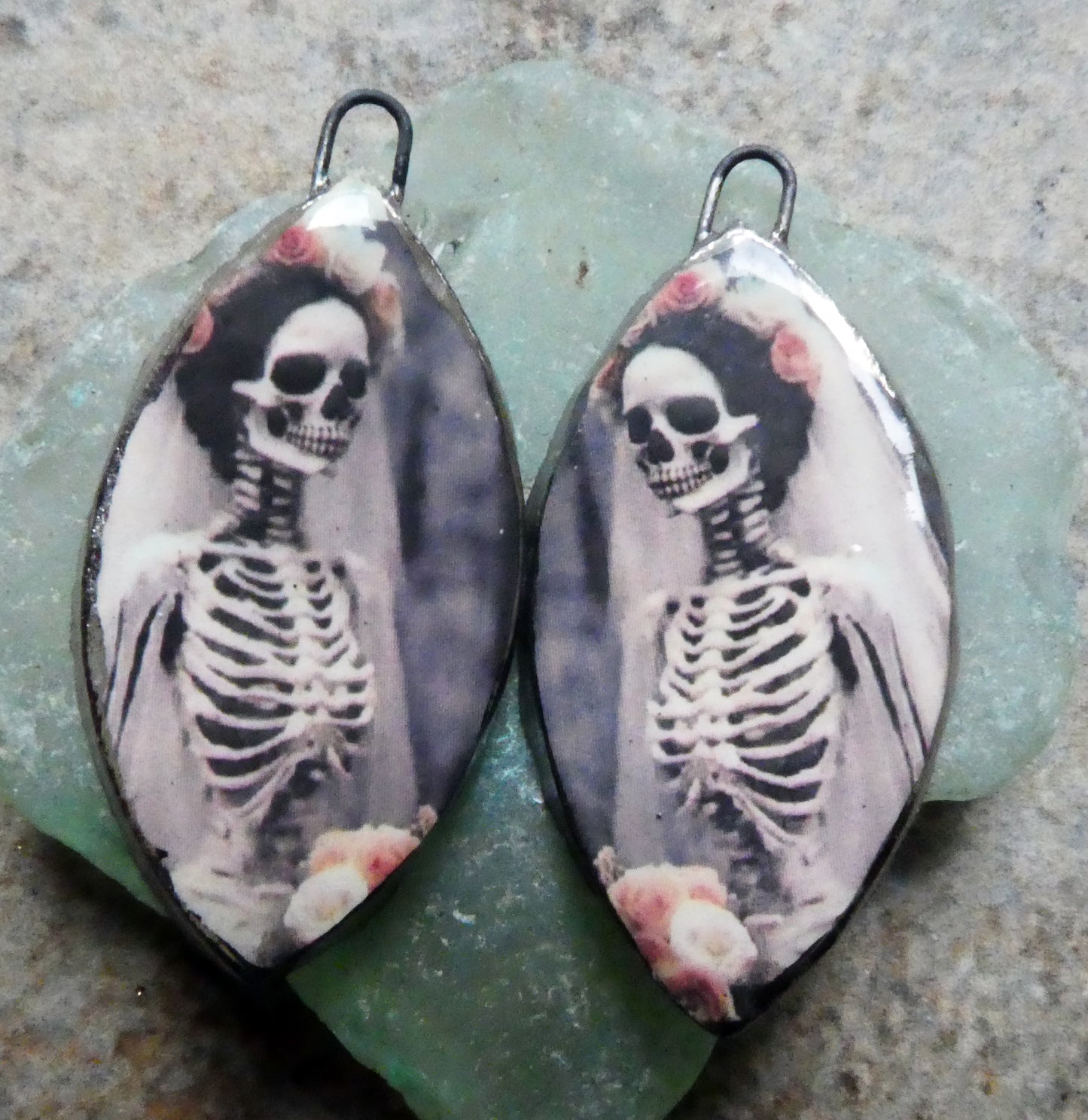 Ceramic Skeleton Bride Decal Earring Charms