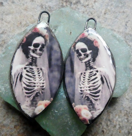 Ceramic Skeleton Bride Decal Earring Charms