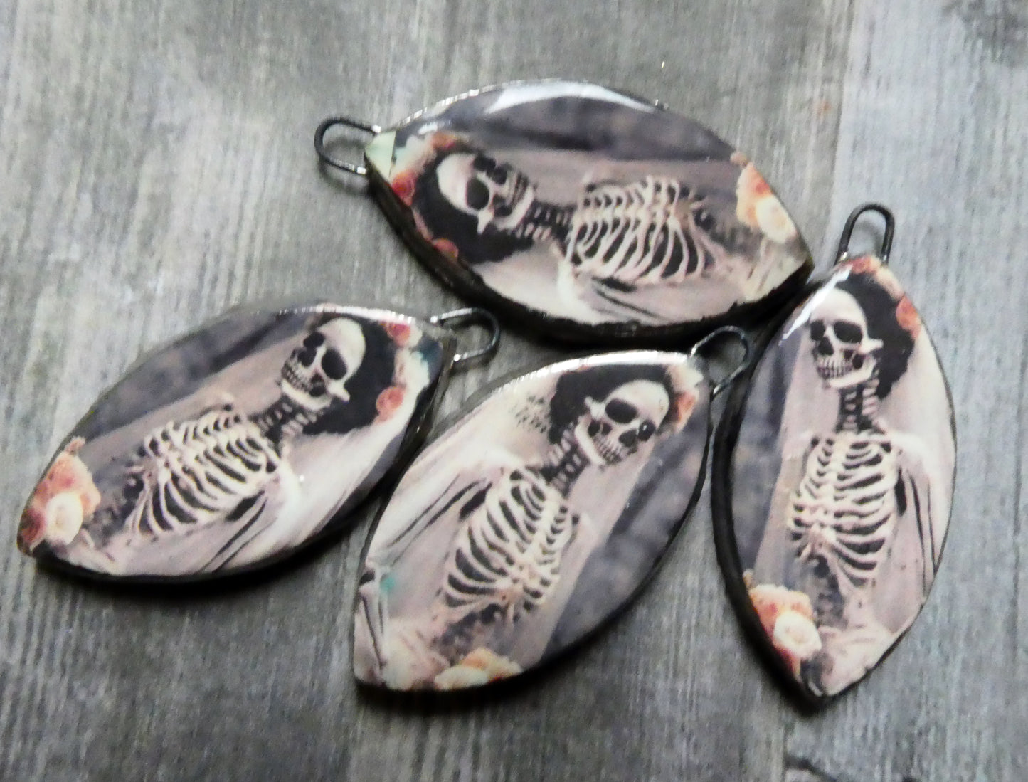 Ceramic Skeleton Bride Decal Earring Charms