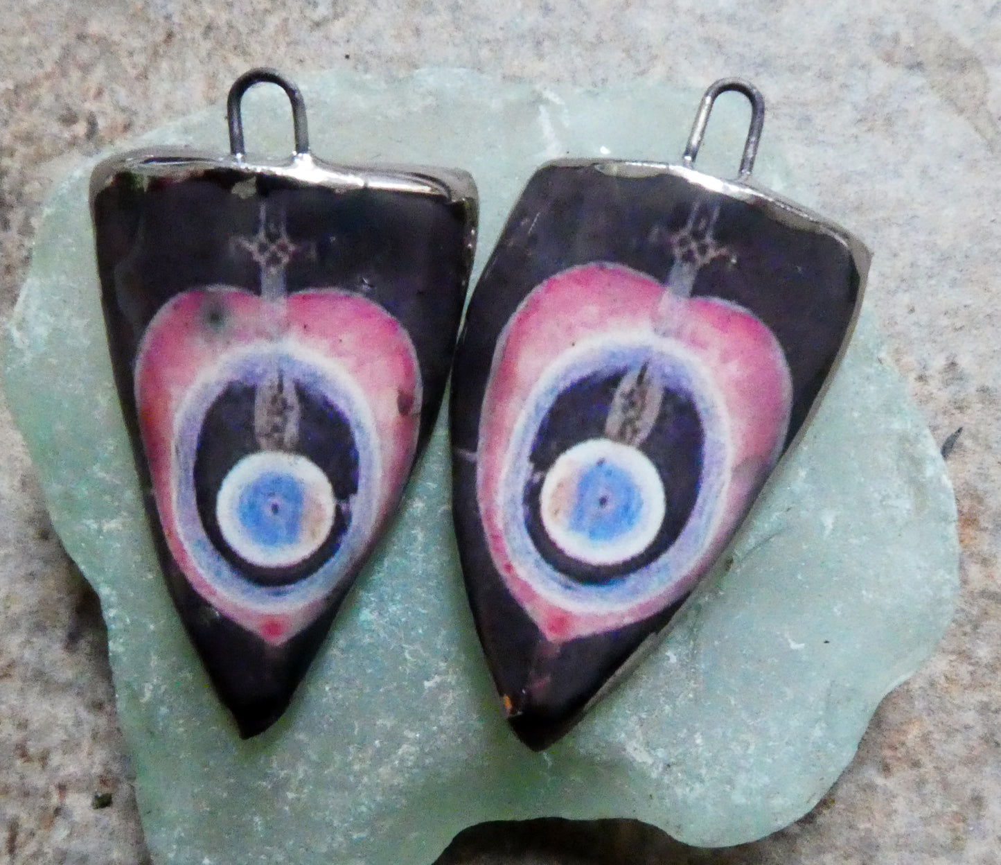 Ceramic Voodoo Symbol Decal Shield Earring Charms