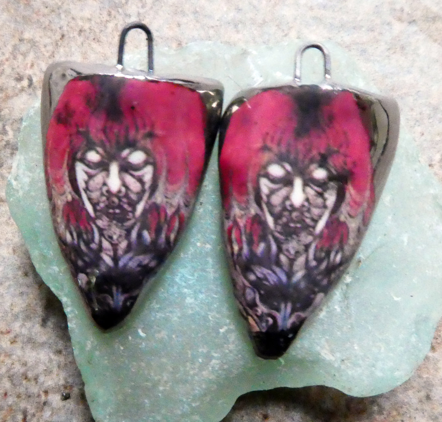 Ceramic Voodoo Decal Shield Earring Charms