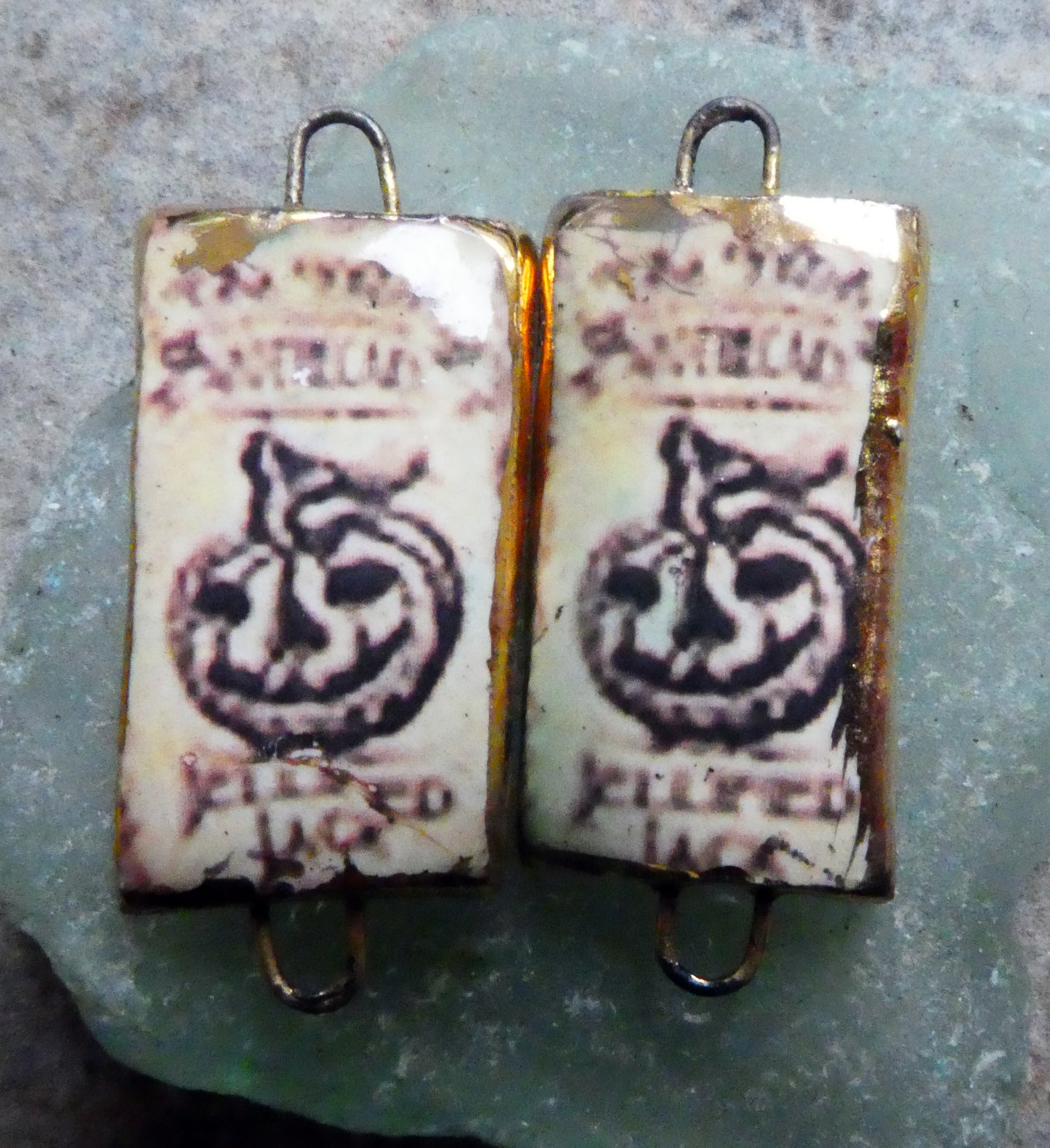 Ceramic Vintage Potion Label Decal Tablet Earring Connectors #5