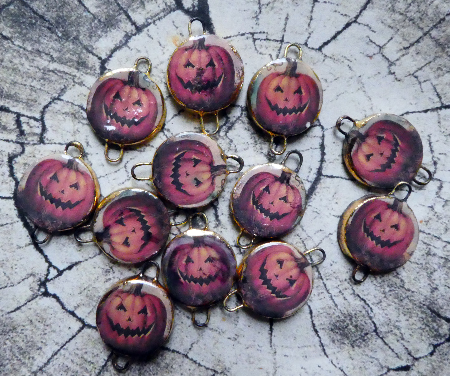 Ceramic Pumpkin Decal Disc Earring Connectors #5