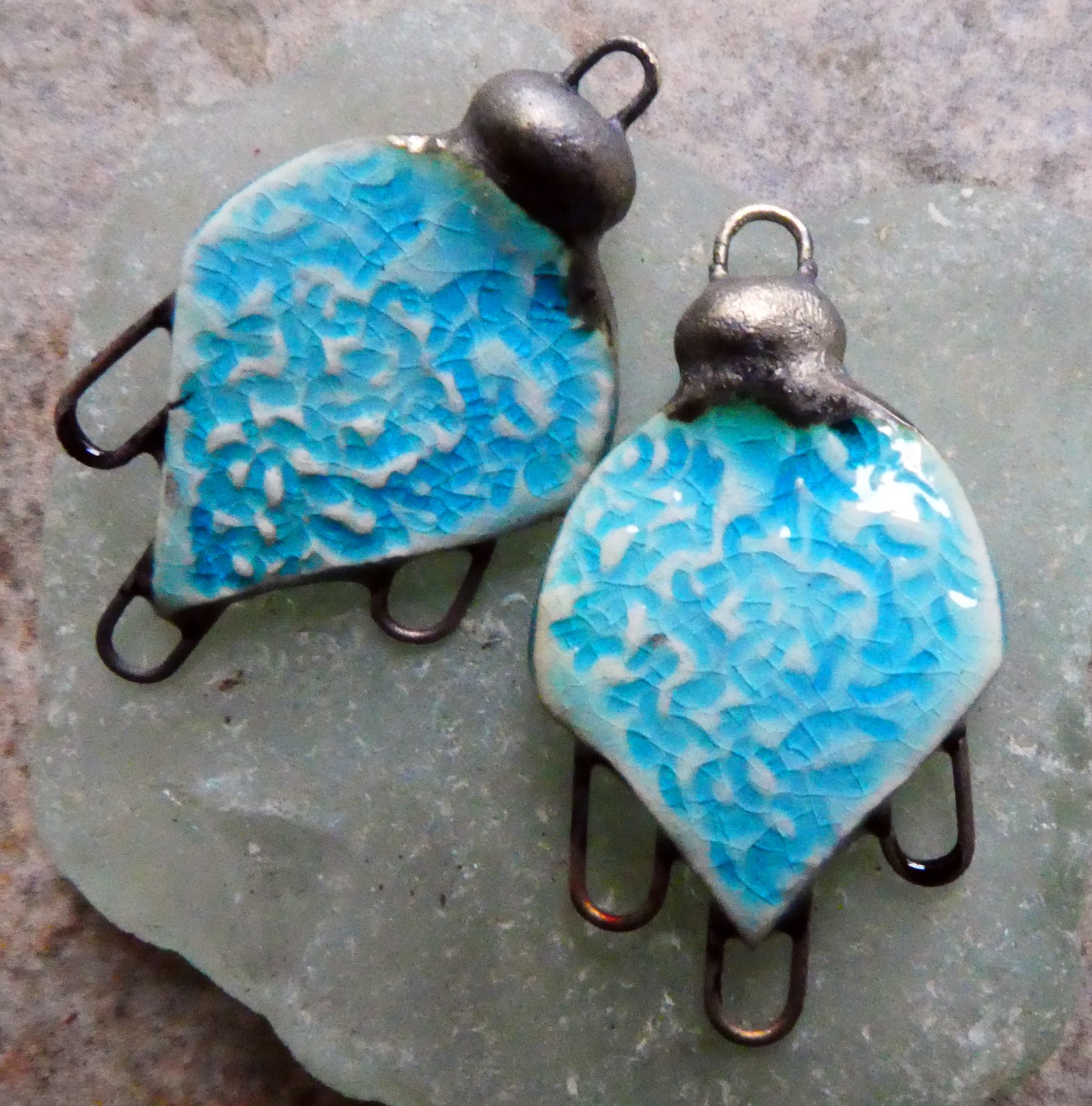 Ceramic Textured Earring Connectors -Taunton Turquoise