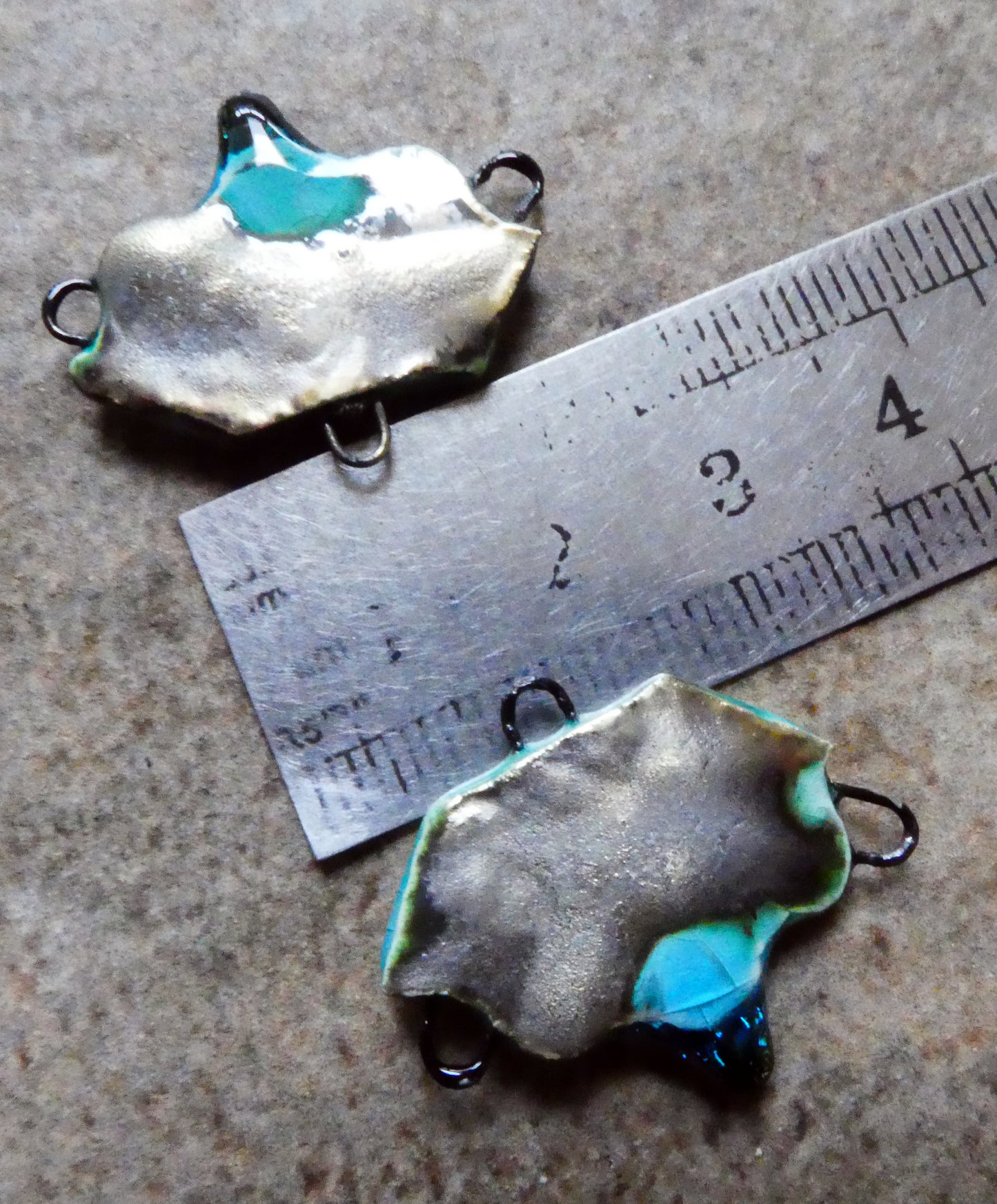 Ceramic Frilly Earring Connectors -Turquoise Crackle