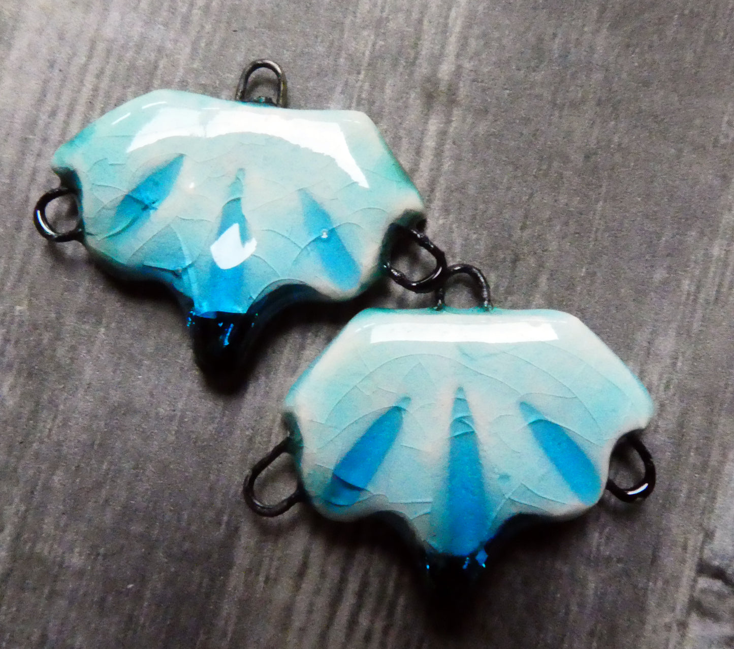 Ceramic Frilly Earring Connectors -Turquoise Crackle