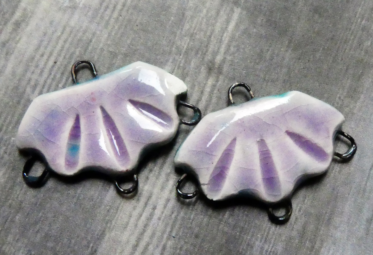 Ceramic Frilly Earring Connectors -Amethyst