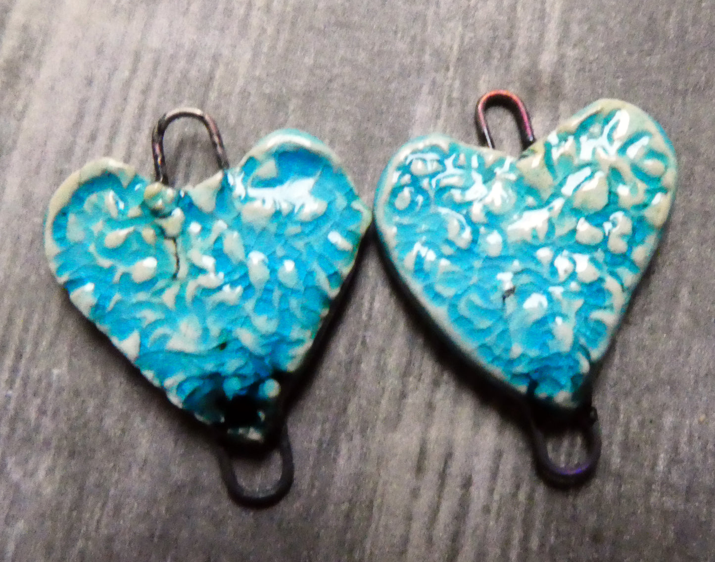 Ceramic Textured Heart Earring Connectors -Taunton Turquoise