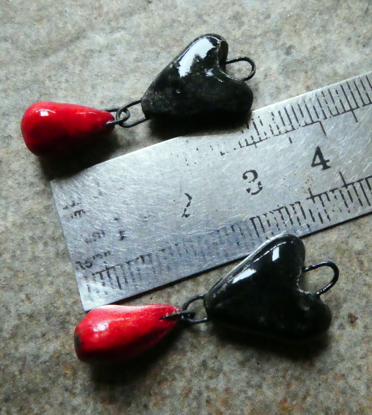 Ceramic Heart and Droplet Dangles - Black Gloss and Red