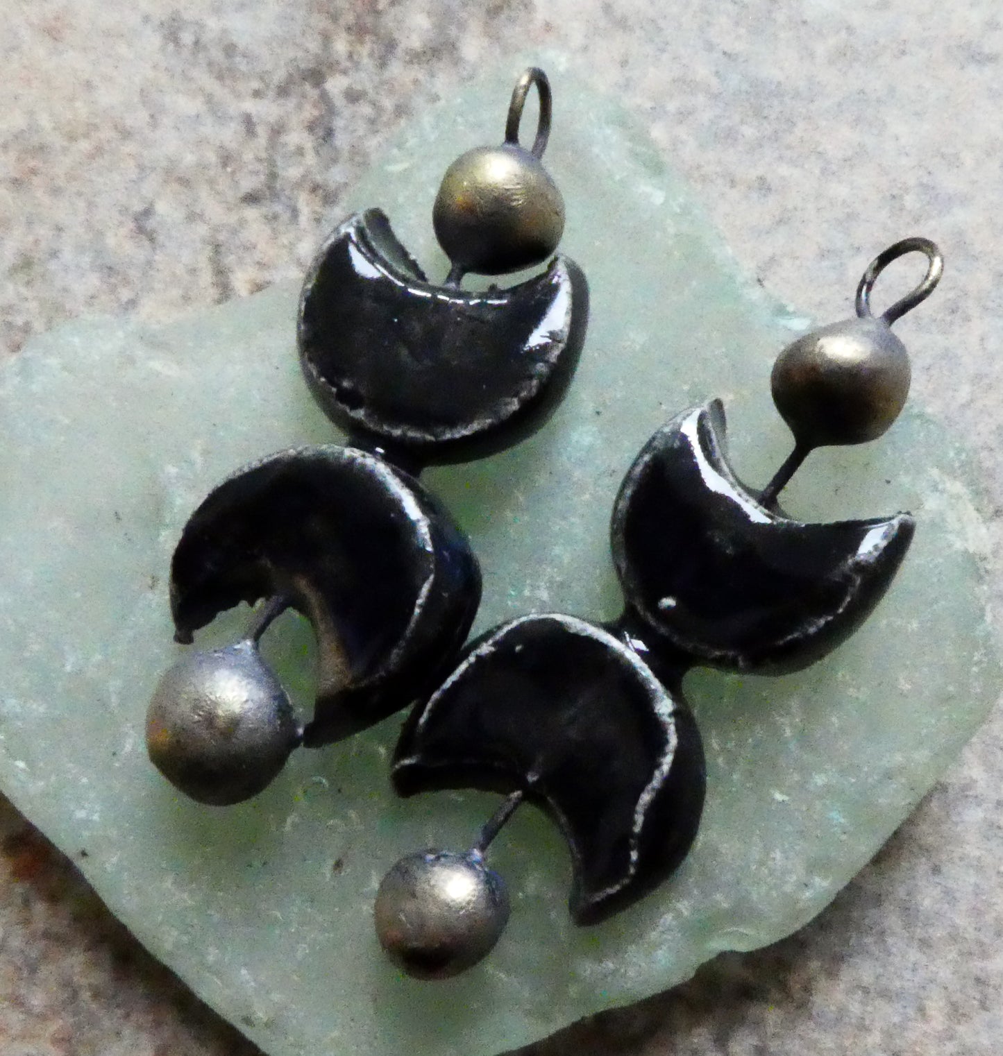 Ceramic Mystic Moon Dangles - Black Gloss