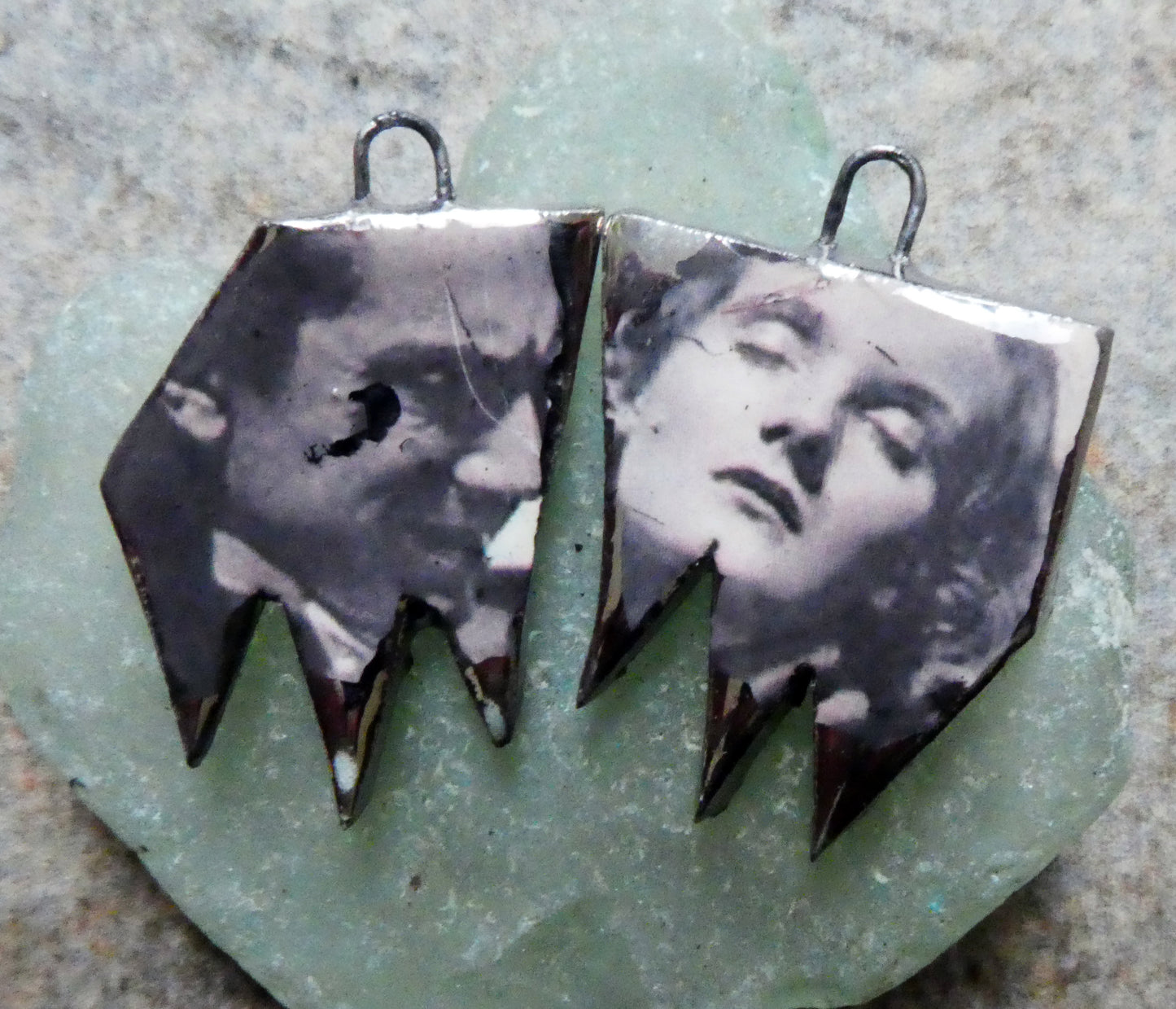 Ceramic Horror Decal Earring Charms - Dracula and Victim #2