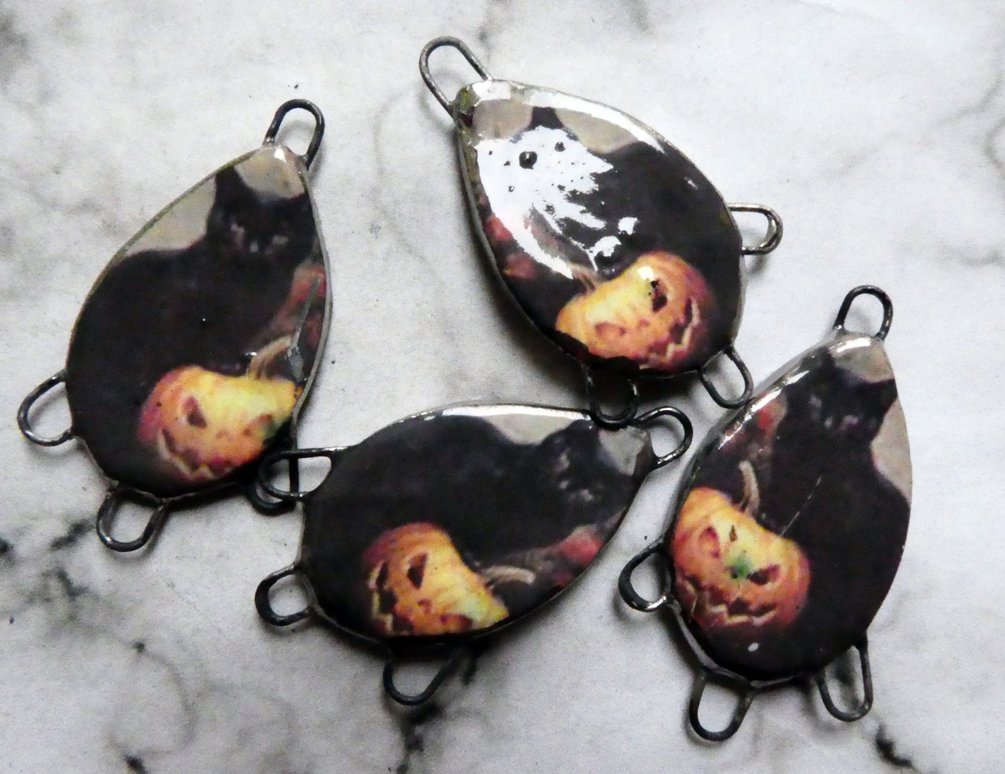 Ceramic Spooky Cat Decal Earring Connectors #3