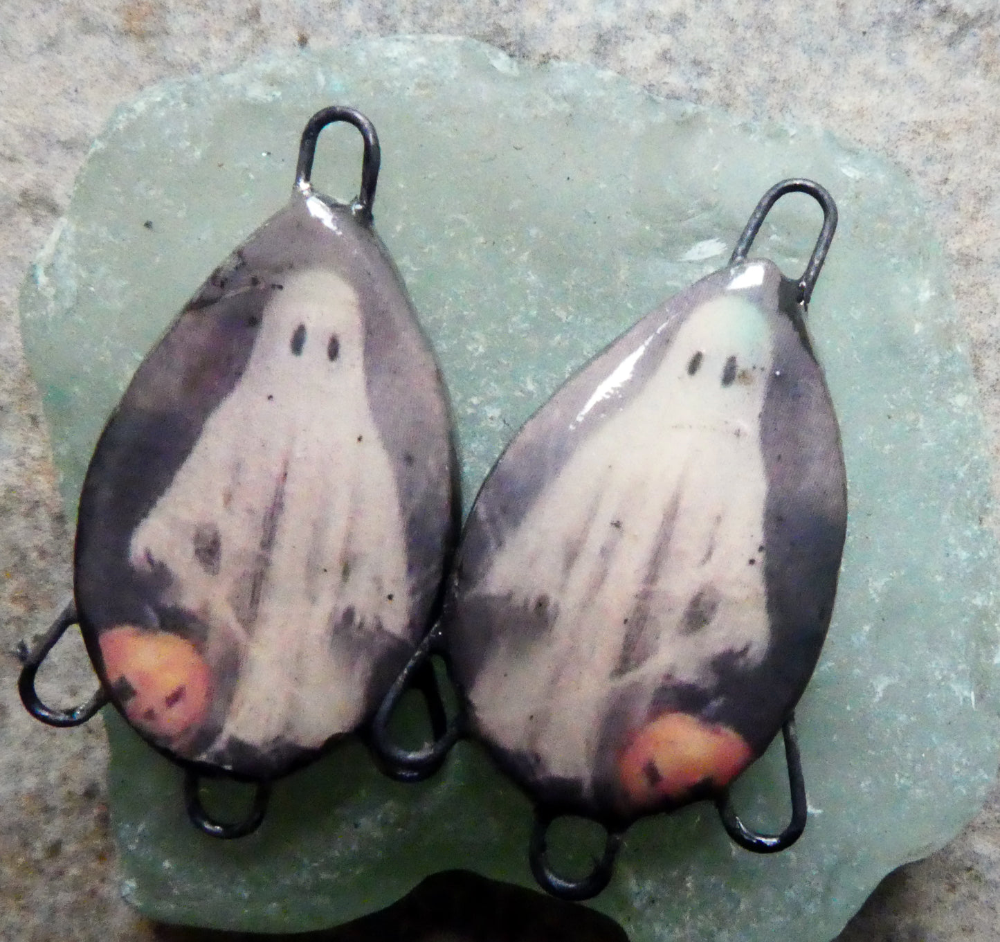 Ceramic Ghostie Decal Earring Connectors #2
