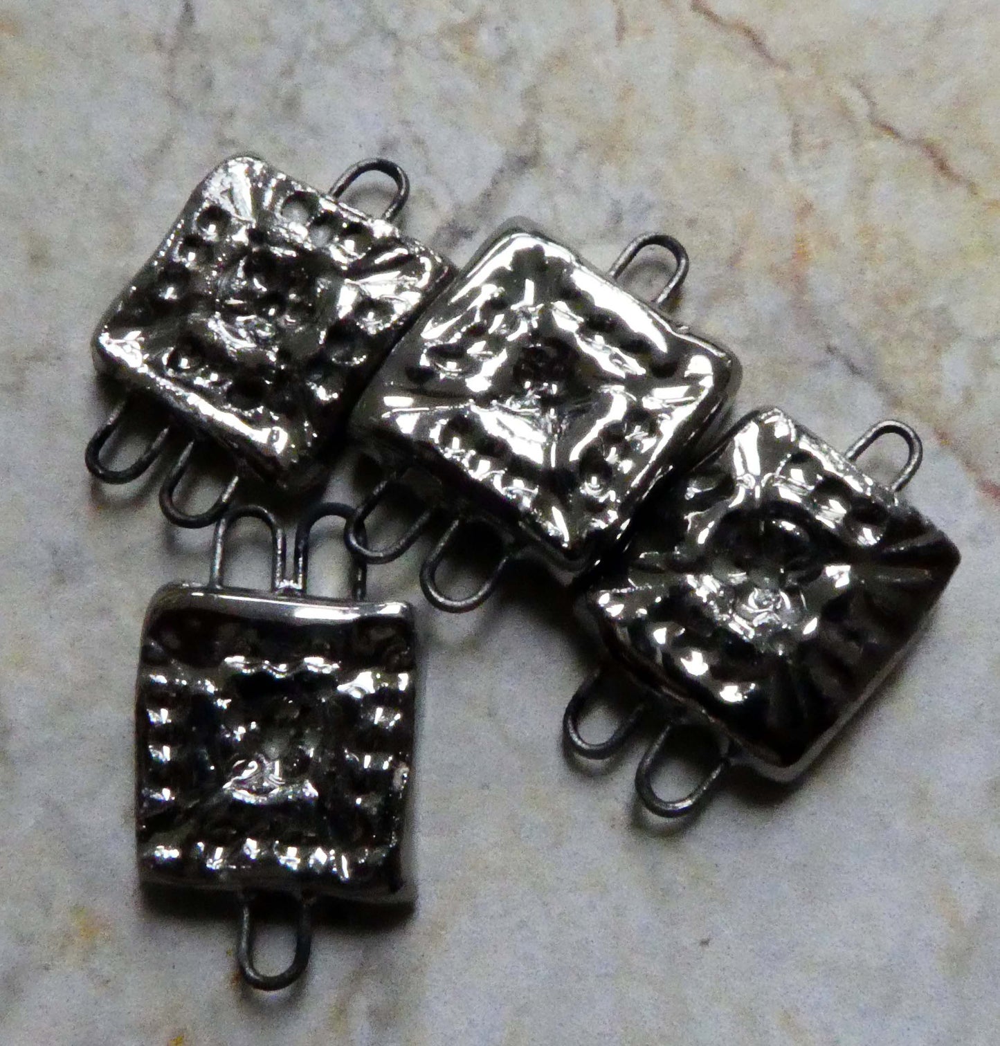 Ceramic Little Square Earring Connectors-Platinum
