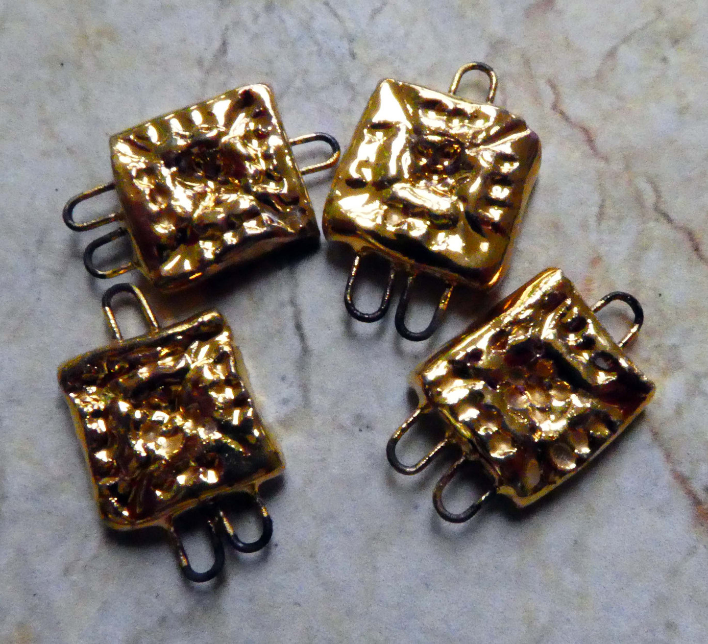 Ceramic Little Square Earring Connectors-Gold