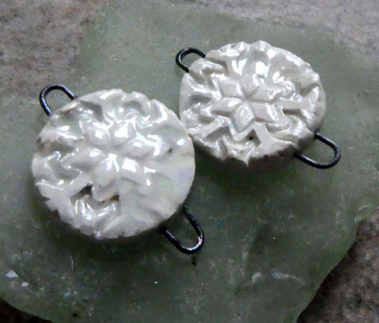 Ceramic Snowflake Earring Connectors-Mother of Pearl
