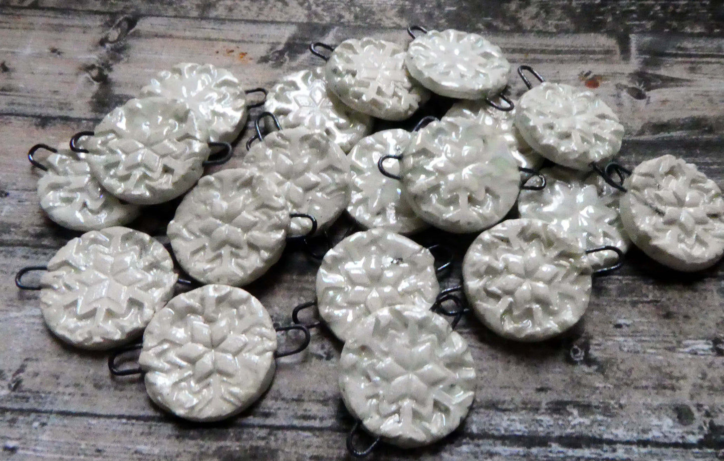 Ceramic Snowflake Earring Connectors-Mother of Pearl