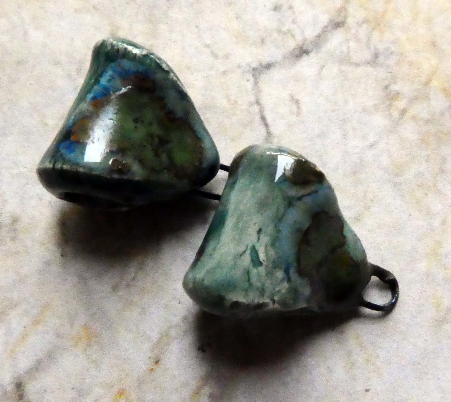 Ceramic Folded Earring Connectors -Mystic Jade