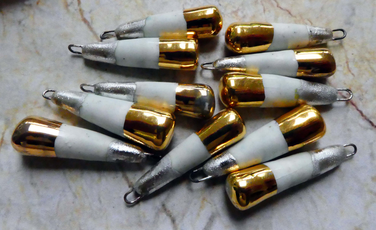 Porcelain Silver and Lustre Baton Earring Charms - Gold