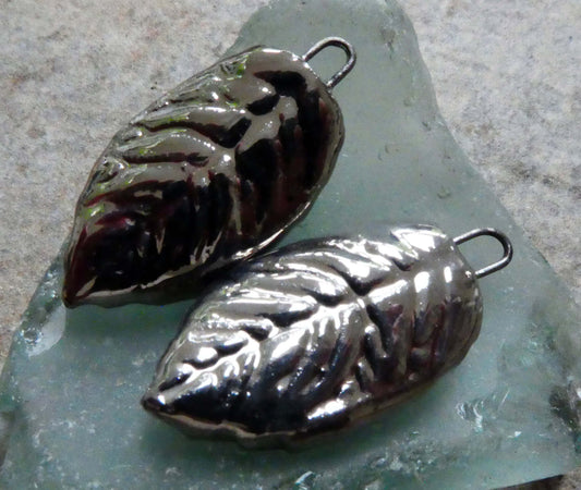 Ceramic Leaf Earring Charms - Platinum