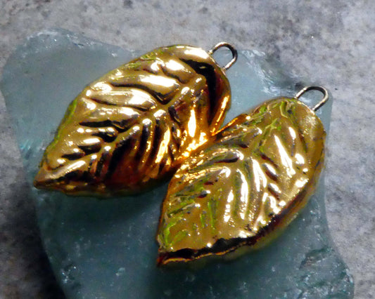 Ceramic Leaf Earring Charms - Gold
